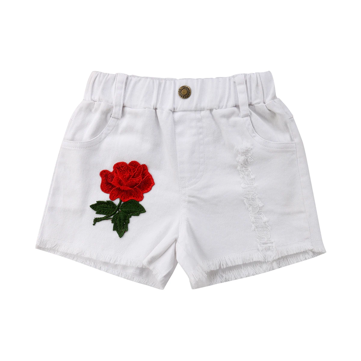 2018 Toddler Kids Girls 3D Flower Embroidery Bottoms Pants Hot Pants White Ripped Shorts Summer