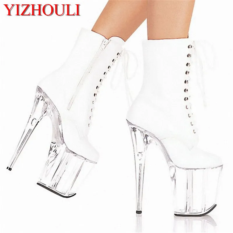 women's sexy Ultra high heel shoes fashion lace-up pumps shoes side zipper ankle boots black/white ladies 20cm boots