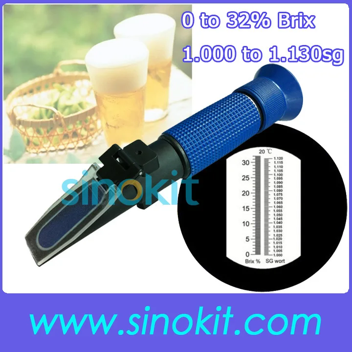 

Brix 0 to 32% Beer 1.000 to 1.130sg Hand-held Plastic Material Refractometer P-RSG-100ATC Blue