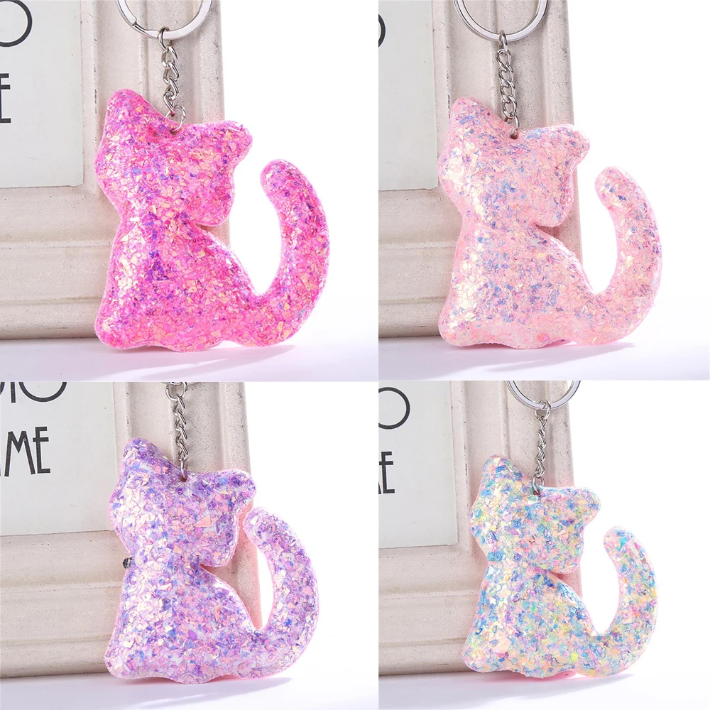 

Cute Cat Shape Sequins Glitter Key Chain for Women Handbag Pendant Bag Accessories Keychain Car Keyring Fashion Jewelry Gift