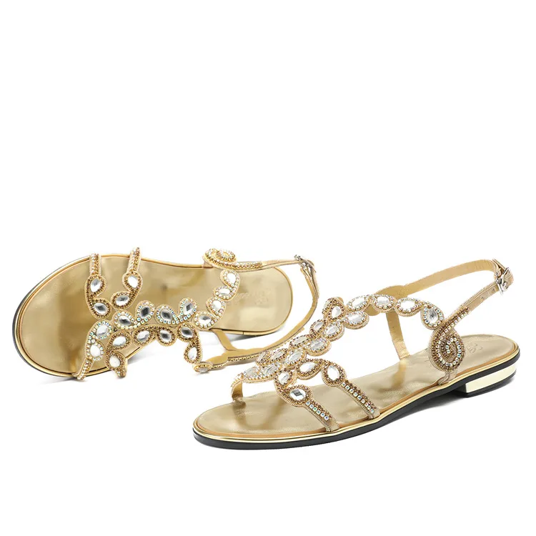 G-sparrow 2018 Summer Elegant Rhinestones Large Size Shoes Belt Buckles Casual Diamond Thick Heel Sandals Gold Silver Black10