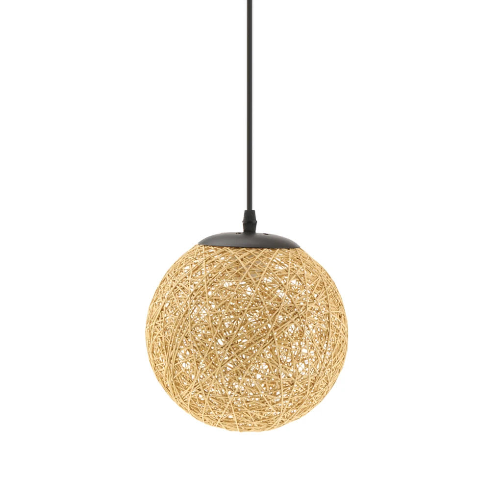 2 Colors /Set Rattan Woven Ball Globe Pendant Lampshade Hanging Loft Ceiling Lamp, 20cm,  Coffee+Flaxen
