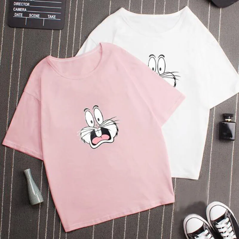 

Cute Print Woman T shirt Spring Summer Short Sleeve O Neck Cotton Spandex Women Tops Tees Slim Fit Woman Tshirt