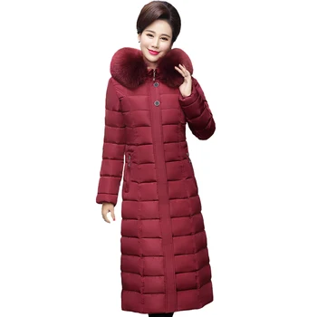 

Women's Fur Hooded Thicken Warm Parkas Coat 2018 New Arrival Ladies Winter Cotton Padded X-Long Jacket Female Outerwear 5XL