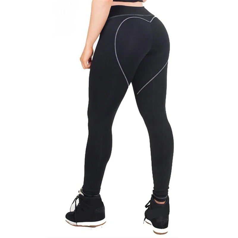

High Quality Women's High Waist Exercise Jeggings Big Love Push Up Workout Trousers Pants Lady High Elastic Sexy Black Leggings