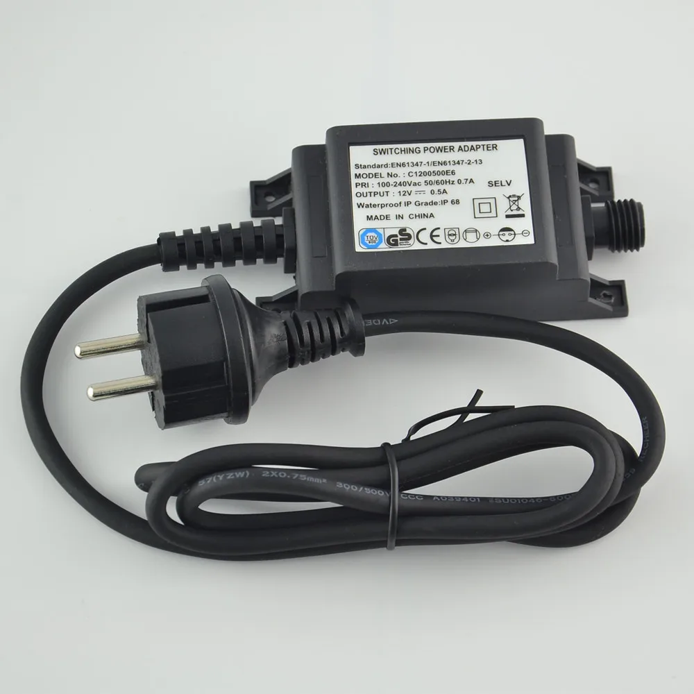 

New 100V-240V DC 12V 0.5A Outdoor Lights Waterproof IP68 Power Supply Adapter EU/US/UK Plug DC-IP68