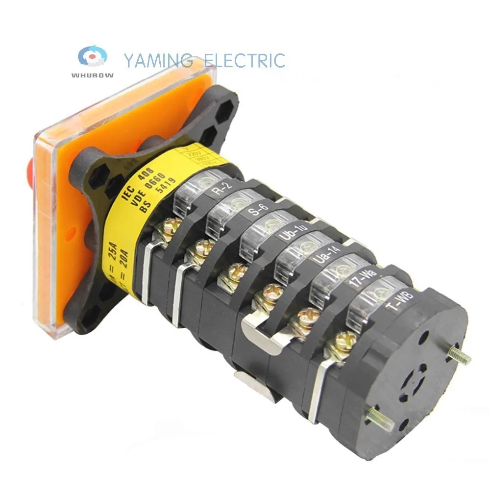 25A Momentary Rotary Cam Changeover Switch 660V 2-Pole 3-Position 8  Terminals SZW25-64D/6BF 25A 6Pole 24 Screw 8 Position Changeover Cam Switch