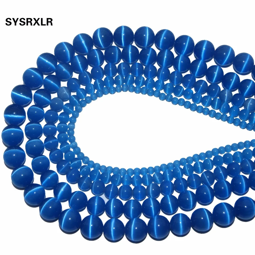 

Wholesale Natural Stone Blue Opal Natural Cat Eye Beads Round Loose Beads For Jewelry Making DIY Bracelet 4/6/8/10/12 MM Strand