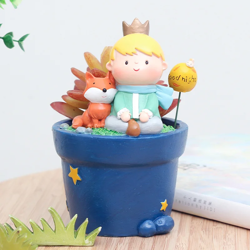 

Creative Cartoon Little Prince Succulent Planter Resin Flowerpot Mini Bonsai Cactus Flower Pot Home Office Desktop Ornament Hot