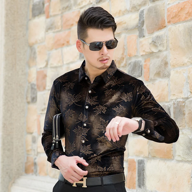 Мужская бархатная рубашка с длинным рукавом и принтом|dress shirt|dress shirt fashiondress pattern |
