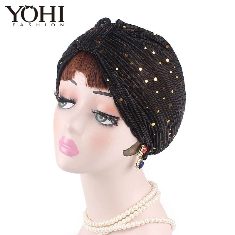 Новые Роскошные Блестящие Золото блестками сетка рюшами тюрбаны женские головные уборы мусульманская шляпа Головные уборы Turbante хиджаб