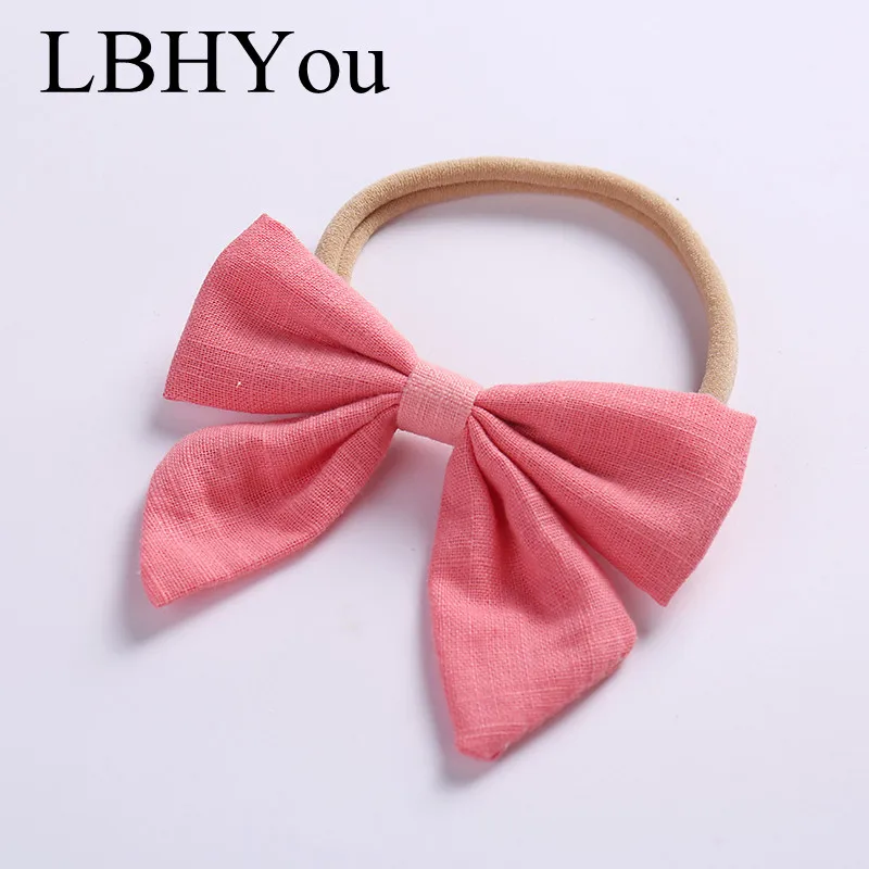 

Knot Bows Nylon Hairbands One Size Fit Most Elastic Stretchy Bows Nylon Headbands Girls Cotton Linen Bowknot Hair Accessories