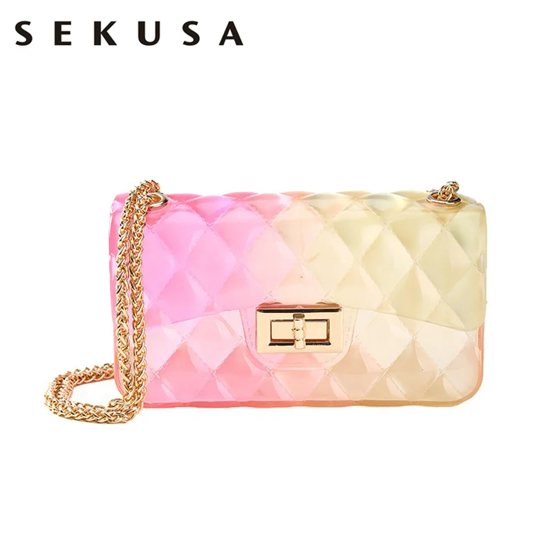 

SEKUSA Candy Jelly Small Women Bag PVC Chain Shoulder Fashion Lady Handbags With Cover Causal Pu Female Purse Day Clutch