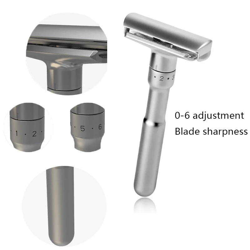 New Double-Edged Classic Bracket Men'S Shaver Adjustable Razor Radical 1-6 File Hair Removal Razor Gift 5 Blades