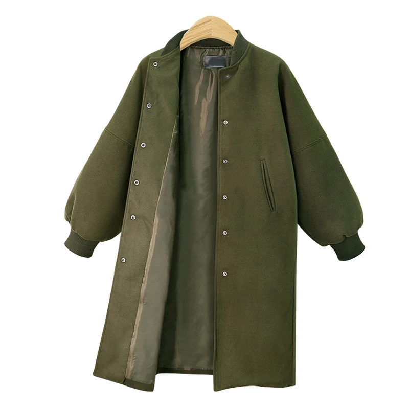 

Large size women's loose large size solid color long-sleeved jacket female long section woolen coat female