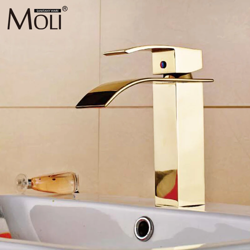 

Bathroom tap gold square basin mixers golden plated water tap