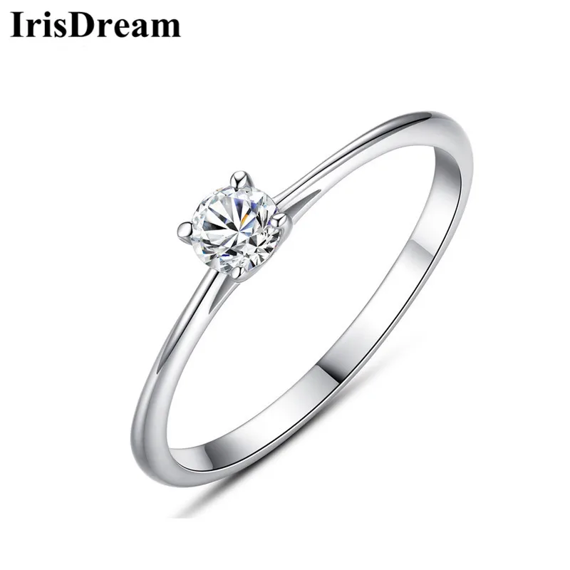 

IrisDream New 925 Sterling Silver 4MM Round AAA Cubic Zirconia Rings For Women Girls Party Engagement Wedding Love Ring Gift