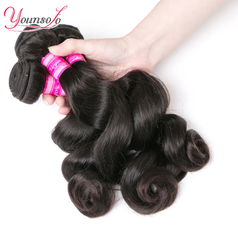 

Younsolo Brazilian Hair Weave Loose Wave Bundles Natural Color 100% Human Hair Bundles Remy 3 Bundles Hair Extensions