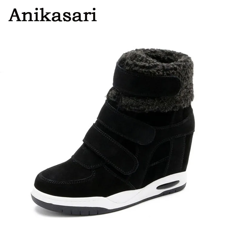 

2017 Fashion Women Spring Winter Ankle Boots Women Hidden Wedges Boots Round Toe Women Boots Height Increased Shoes woman
