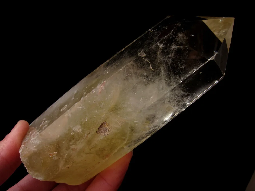

huij 00839 NATURAL CLEAR SMOKE CITRINE QUARTZ CRYSTAL POINT WAND HEALING Bronze Statue