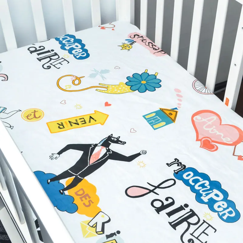 ﻿Buy Crib Sheets, Fitted Soft Woven Cotton Sheet, Bedding with Unisex Custom Design, Fits