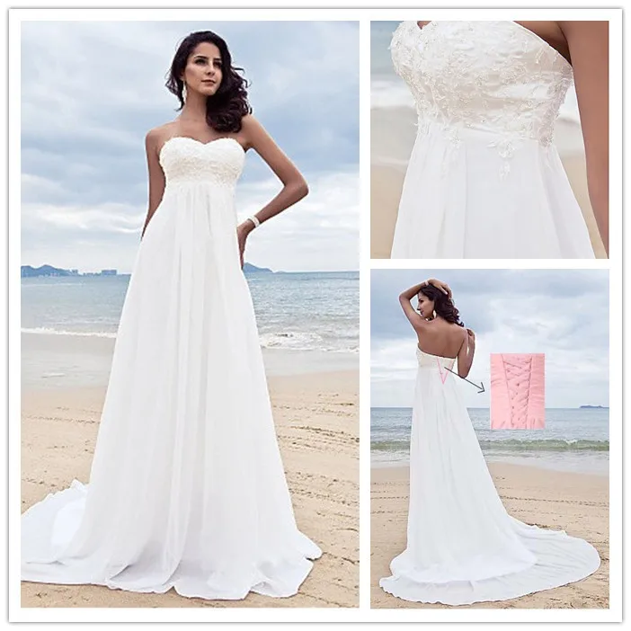 Summer A line Romantic Bridal Dress Fluid feel Chiffon Sleeveless Lace ...