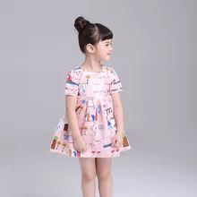 European Style Summer Baby Girl Pink Cotton Children Cartoon Print Dress For Party And Wedding Princess Dress Toddler Clothing