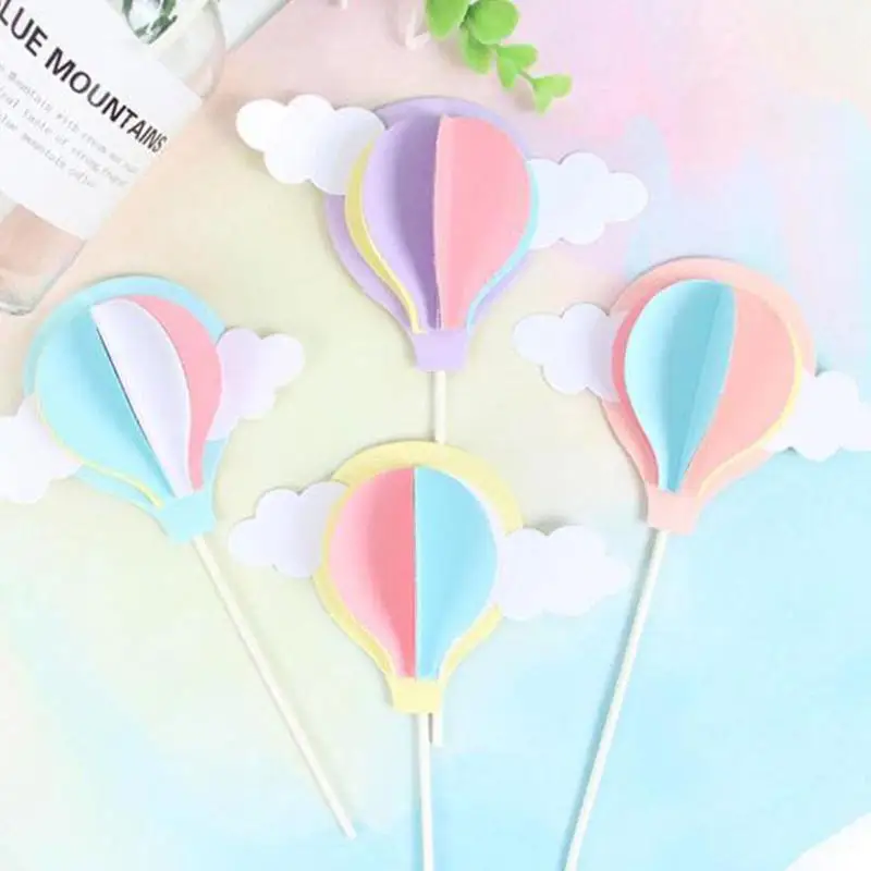 

3pcs Pink Blue Purple Three-dimensional Hot Air Balloon Cake Topper for Party Decoration Dessert Lovely Gifts