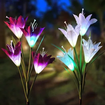 

Solar Lily Lantern Colorful LED Artificial Lantern Outdoor Decoration Lawn Lights Plug Light Garden Lantern White + Purple