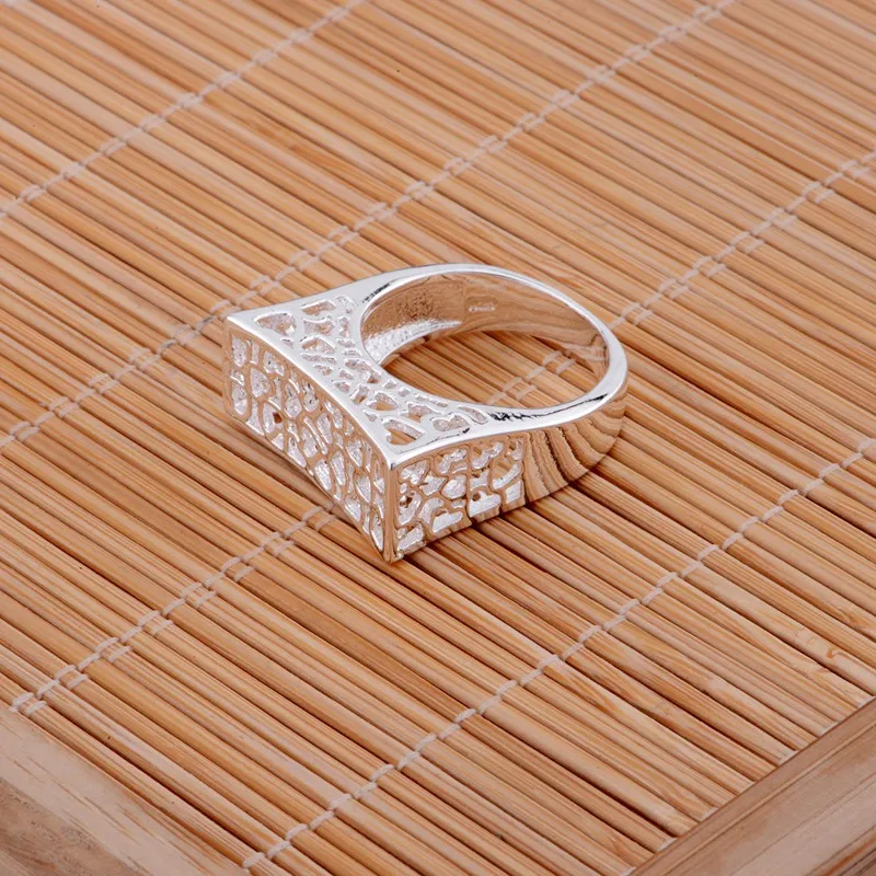 Полые блестящие посеребренные кольца оптом 925 модные ювелирные серебряные 925sterling