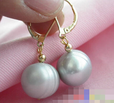 

hot sell new - -hot 00167 round gray freshwater PEARL dangle EARRING