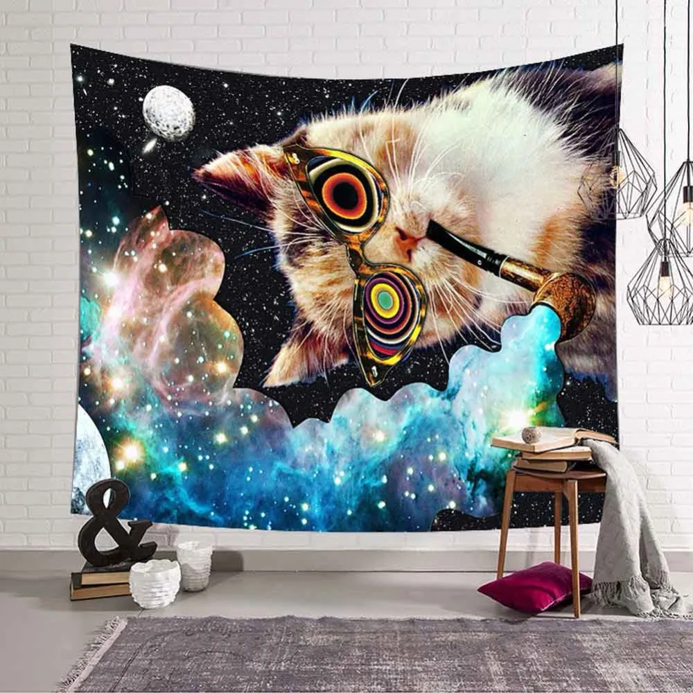 Animal Tapestry Cat Wall Hanging Moon Bohemian Yoga Mat Polyester Starry Sky Blanket Fox Pattern Home Decoration Accessories