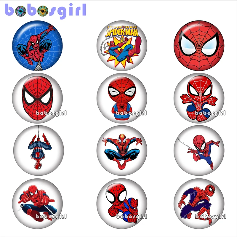 

superhero spiderman glass snap button jewelry DIY Round photo cabochons flat back TW1083