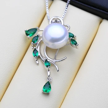 

MINTHA Natural Freshwater Pearl Pendant Necklace For Women Bohemian 925 Sterling Silver Green Stones Emerald Tree Pendant