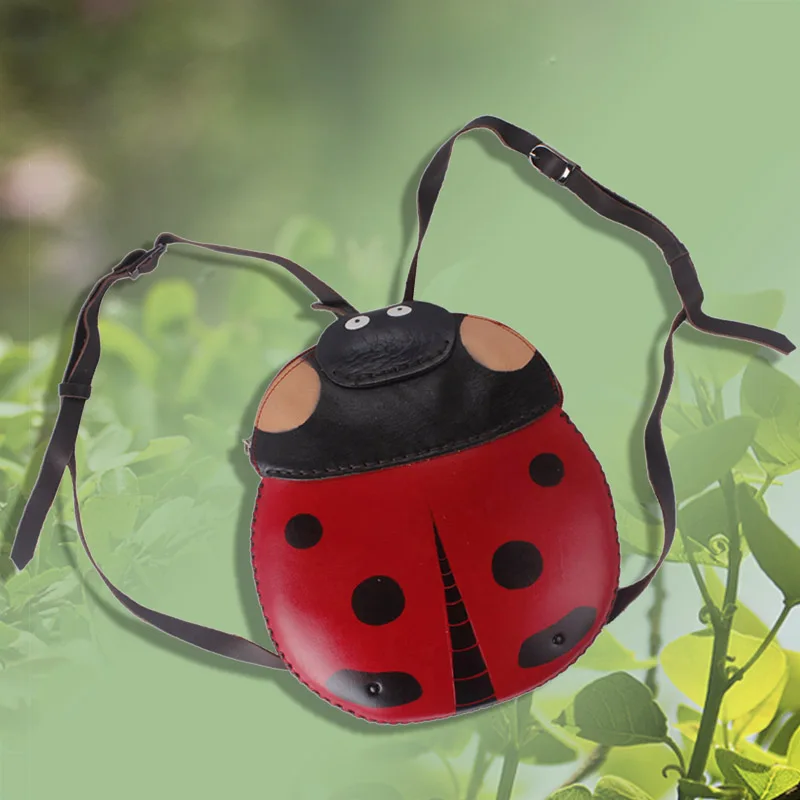 

first layer of cowhide backpack genuine leather bag super Ladybug bag handmade backpack small