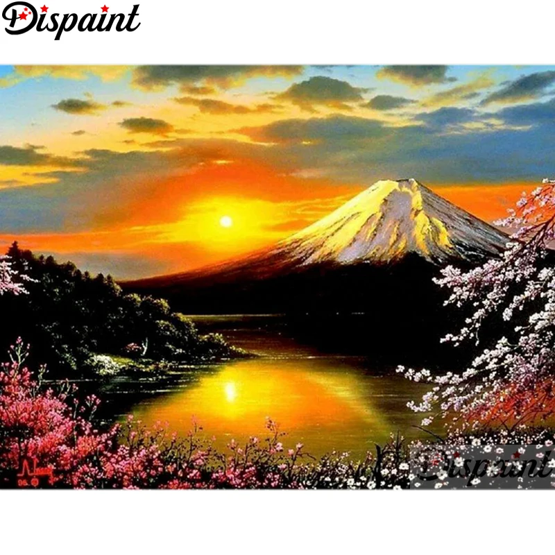 Dispaint Full Square/Round Drill 5D DIY Diamond Painting &quotSunset mountain flower&quot Embroidery Cross Stitch Home Decor Gift A21409 | Дом и