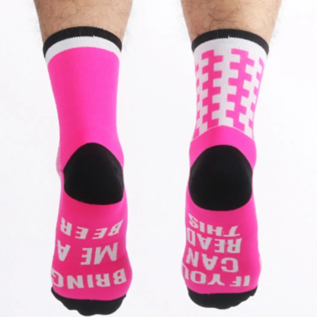 Мужские профессиональные велосипедные носки с буквенным принтом, длина до середины икры, для спорта на открытом воздухе, для гонок, всесезонные носки - Цвет: pink