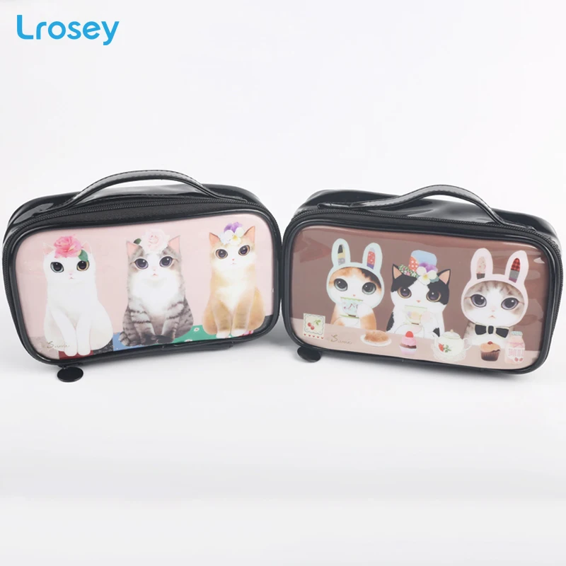 Lady Cute Cat Makeup Organizers Korean PVC portable travel handbags rabbit waterproof Bag bathroom small Cosmetic Storage Bag