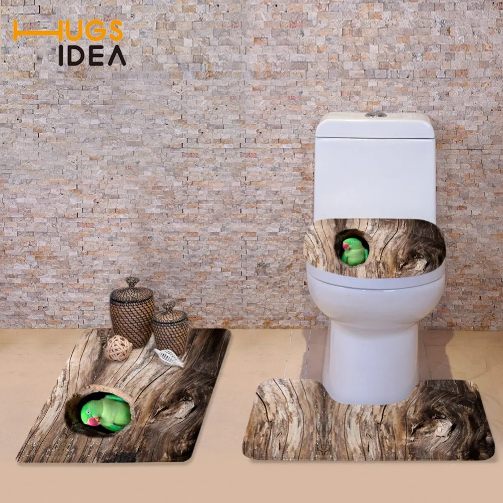 

HUGSIDEA Funny 3D Animals Parrot Owl Printed Toilet Seat Cover Warmer Soft Toilette Lid Cover Bathroom Floor WC Mats Home Decor
