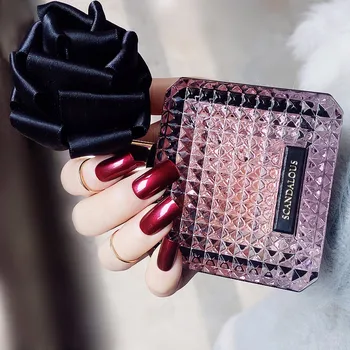 

24pcs Specular Reflection Vampire Wine Red False Nails Long Nail Tips