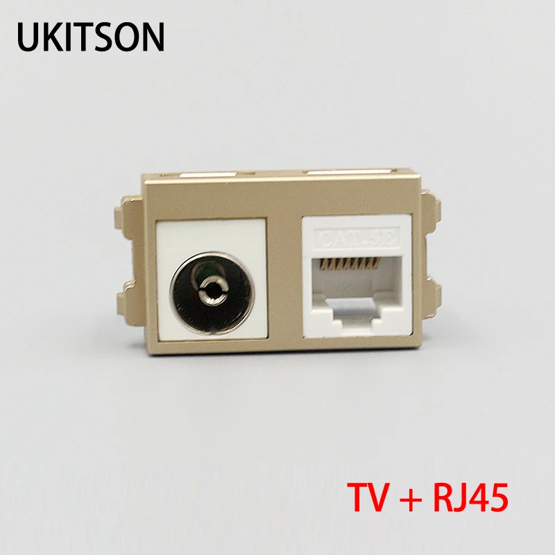 

New Golden Color Cable TV Socket With CAT5E RJ45 Internet Plug