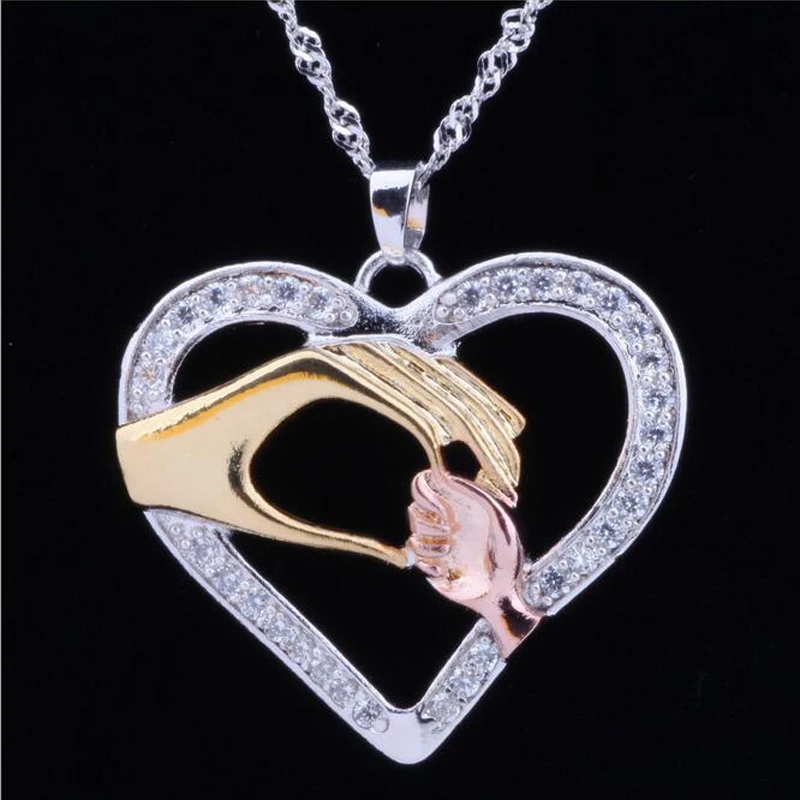 Цепочка с кулоном рука в руку фианитом|mom birthday gift|love heartnecklace jewelry |