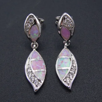 

Fashion jewelry Pink fire opal earring with White CZ stone Dangle earrings Silver plated Drop earrings for Women Christmas gift