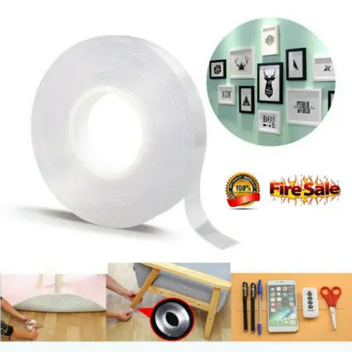 1 roll 1m/3m/5m Multifunctional transparent Double-Sided Adhesive Nano Tape Traceless Washable Removable Tapes Gel Grip Sticker