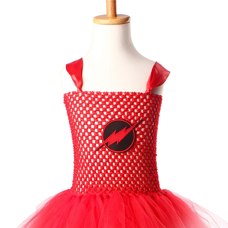 Girl Flash Halloween Tutu Dress with Mask Kids Red Superhero Cartoon Outfit Children (13)