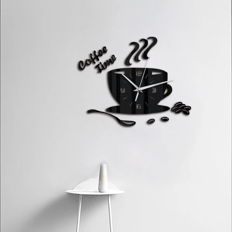 3D Diy Coffee Time Clock Acrylic Wall Clock Modern For Kitchen Home Decor Cup Shape Wall Sticker Hollow Numeral Clock