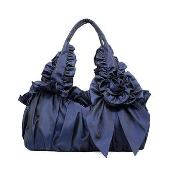 

Vintage bow flower decorated lady tote handbag mother versatile bag soft light weight blue green red black coffee brown hotpink