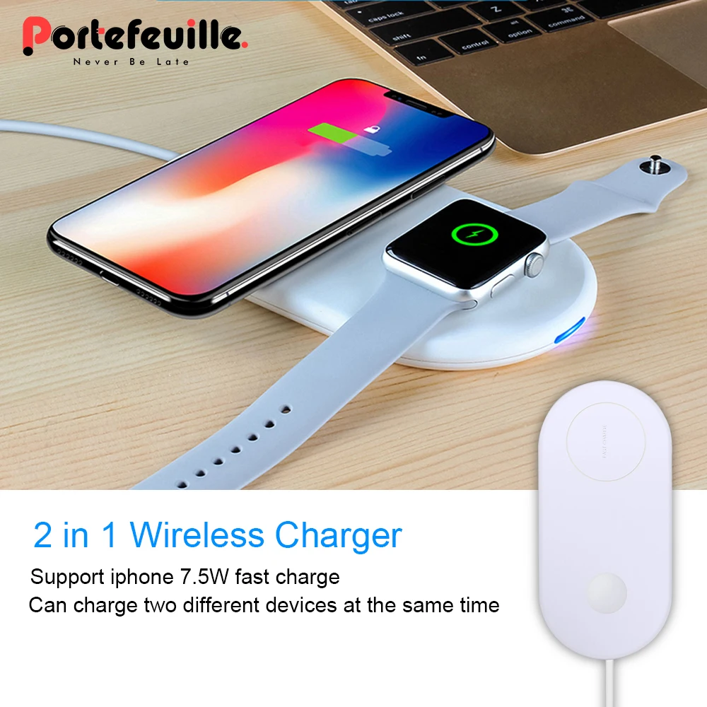 Portefeuille 2in1 Dual Wireless Fast Charger Charging Pad Induction Base for Apple Watch Series Universal Phone | Мобильные телефоны