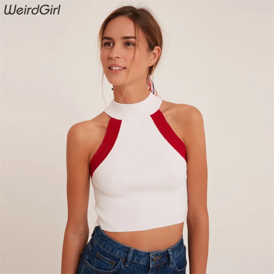 

Weirdgirl women fashion elegant tank top turtleneck sleeveless patchwork slim femme tops elastic streetwear summer lady vest new