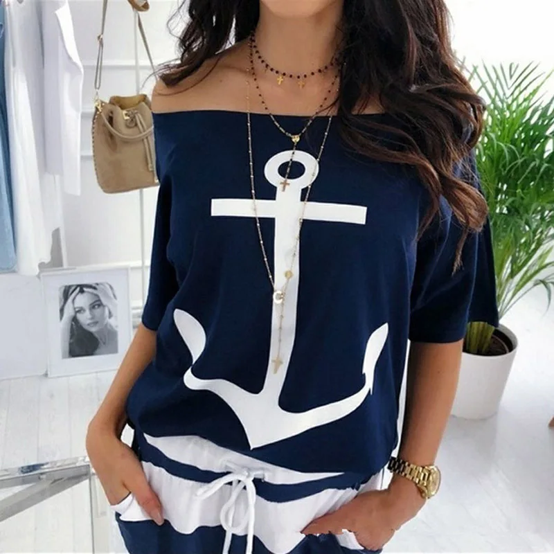 conjunto vestido esperança barco âncora imprimir topo